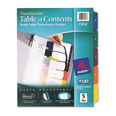 Avery Ready Index Customizable Table of Contents Plastic Dividers, 5-Tab, Letter AVE11816