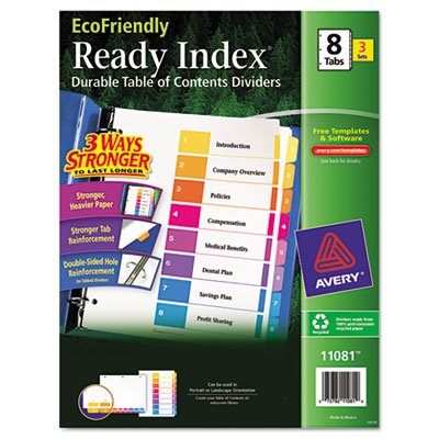 Avery Ready Index Customizable Table of Contents, Asst Dividers, 8-Tab, Ltr, 3 Sets AVE11081