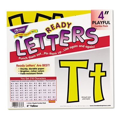 TREND Ready Letters Playful Combo Set, Yellow, 4"h, 216/Set TEPT79743