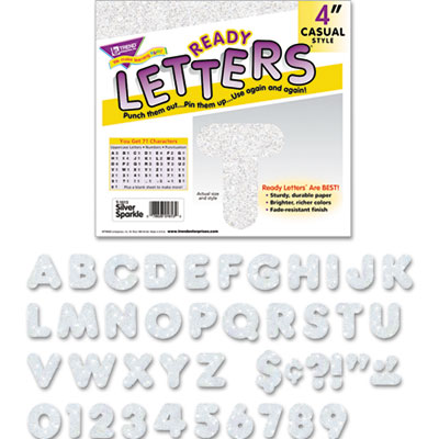 TREND Ready Letters Sparkles Letter Set, Silver Sparkle, 4"h, 71/Set TEPT1613