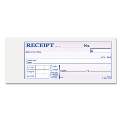 Adams Receipt Book, 2 3/4 x 7 3/16, Three-Part Carbonless, 50 Forms ABFTC2701