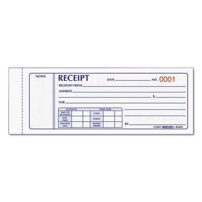 Rediform Receipt Book, 2 3/4 x 7, Carbonless Triplicate, 50 Sets/Book RED8L802