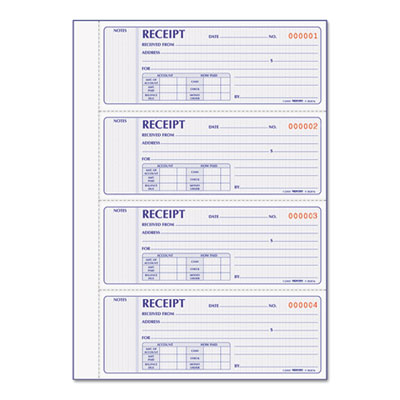 Rediform Receipt Book, 7 x 2 3/4, Carbonless Duplicate, 400 Sets/Book RED8L816