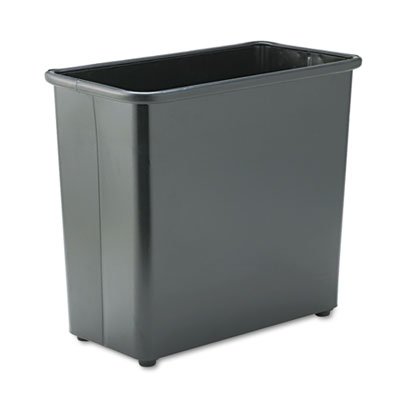 Safco Rectangular Wastebasket, Steel, 27.5qt, Black SAF9616BL