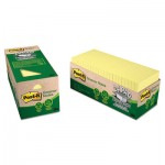 Post-it Greener Notes Recycled Note Pad Cabinet Pack, 3 x 3, Canary Yellow, 75-Sheet, 24/Pack MMM654R24CPCY