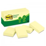 Post-it Greener Notes 653RP Recycled Note Pads, 1 1/2 x 2, Canary Yellow, 100-Sheet, 12/Pack MMM653RPYW