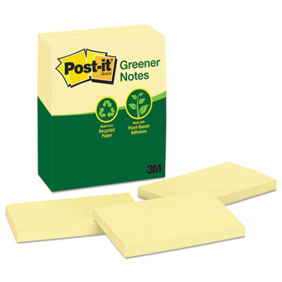 Post-it Greener Notes 655-RP Recycled Note Pads, 3 x 5, Canary Yellow, 100-Sheet, 12/Pack MMM655RPYW