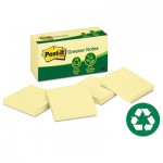 Post-it Greener Notes 654-RP Recycled Note Pads, 3 x 3, Canary Yellow, 100-Sheet, 12/Pack MMM654RPYW