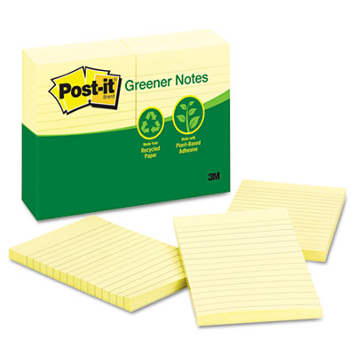 Post-it Greener Notes 660-RP Recycled Note Pads, 4 x 6, Lined, Canary Yellow, 100-Sheet, 12/Pack MMM660RPYW