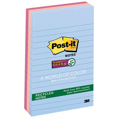 Post-It Notes Super Sticky Recycled Notes in Bali Colors, 4 x 6, 90/Pad, 3 Pads/Pack MMM6603SSNRP