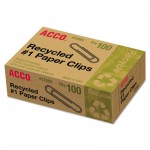 Acco A7072365 Recycled Paper Clips, #1, 100/Box, 10 Boxes/Pack ACC72365