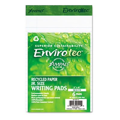 Ampad Recycled Paper Pad, Legal Rule, 5 x 8, White, 40-Sheets 6 /Pack TOP40112