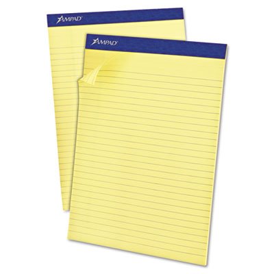 Ampad Recycled Writing Pads, 8 1/2 x 11 3/4, Canary, 50 Sheets, Perfed, Dozen TOP20270