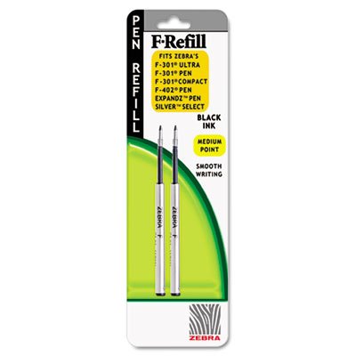 Zebra Refill for F-301, F-301 Ultra, F-402, 301A, Spiral Ballpoint, Med, Black, 2/Pack ZEB85412