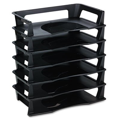 Rubbermaid Regeneration Letter Tray, Six Tier, Plastic, Black RUB86028