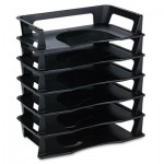 Rubbermaid Regeneration Letter Tray, Six Tier, Plastic, Black RUB86028