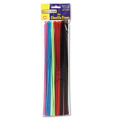 Chenille Kraft Regular Stems, 12" x 4mm, Metal Wire, Polyester, Assorted, 100/Pack CKC711201