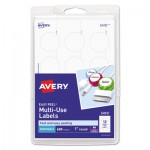 Avery Removable Multi-Use Labels, Inkjet/Laser Printers, 1" dia., White, 12/Sheet, 50 Sheets/Pack, (5410) AVE05410
