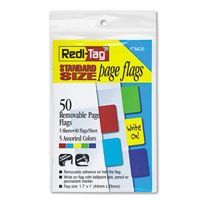 Redi-Tag Removable Page Flags, Red/Blue/Green/Yellow/Purple, 10/Color, 50/Pack RTG76820
