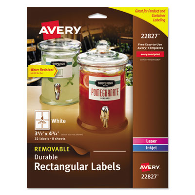 Avery Removable Print-to-the-Edge White Labels w/ Sure Feed, 3 1/2 x 4 3/4, 32/Pack