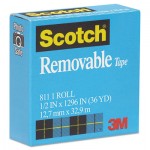 Scotch 811121296 Removable Tape, 1/2" x 1296", 1" Core MMM811121296