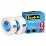 Scotch Removable Tape 811 2PK, 3/4" x 1296", 1" Core, Transparent, 2/Pack MMM8112PK