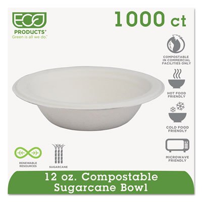 EPBL12 Renewable & Compostable Sugarcane Bowls - 12oz., 50/PK, 20 PK/CT ECOEPBL12