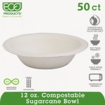 Eco-Products EP-BL12 Renewable & Compostable Sugarcane Bowls - 12oz., 50/PK ECOEPBL12PK