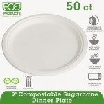 Eco-Products EP-P013 Renewable & Compostable Sugarcane Plates, 9", 50/PK ECOEPP013PK