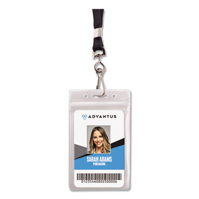 Advantus Resealable ID Badge Holder, Lanyard, Vertical, 3.68 x 5, Clear, 20/Pack AVT91131