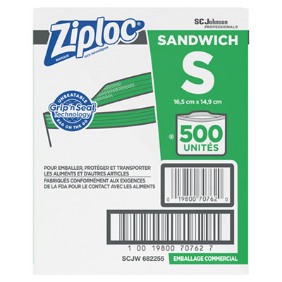 Ziploc Resealable Sandwich Bags, 1.2 mil, 6.5" x 6", Clear, 500/Box SJN682255