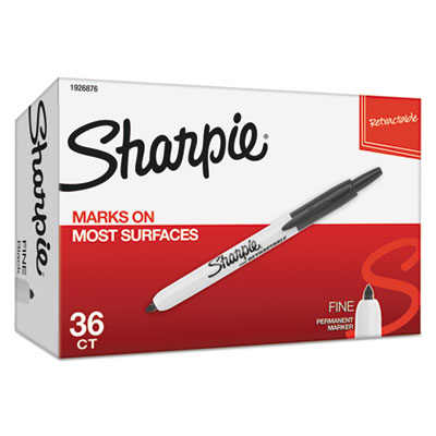 Sharpie Retractable Permanent Marker, Fine Bullet Tip, Black, 36/Pack SAN1926876