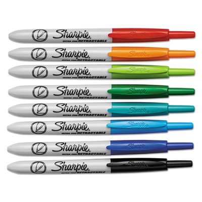 Sharpie Retractable Permanent Marker, Ultra Fine Tip, Assorted Colors, 8/Set SAN1742025