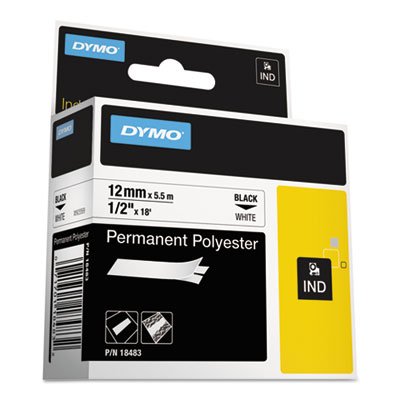 DYMO Rhino Permanent Poly Industrial Label Tape, 1/2" x 18 ft, White/Black Print DYM18483