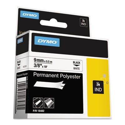 DYMO Rhino Permanent Poly Industrial Label Tape, 3/8" x 18 ft, White/Black Print DYM18482