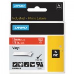 Rhino Permanent Vinyl Industrial Label Tape, 1/2" x 18 ft, Red/White Print DYM1805416