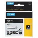 Rhino Permanent Vinyl Industrial Label Tape, 1/2" x 18 ft, Black/White Print DYM1805435