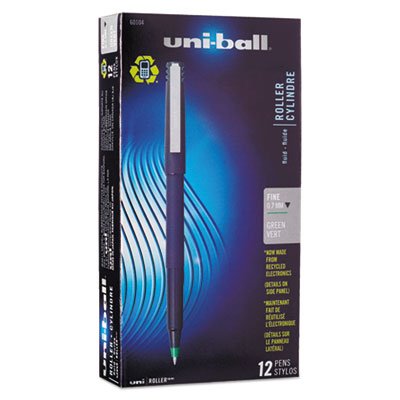 Uni-Ball Roller Ball Stick Dye-Based Pen Green Ink, Fine, Dozen SAN60104