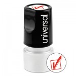 UNV10075 Round Message Stamp, CHECK MARK, Pre-Inked/Re-Inkable, Red UNV10075