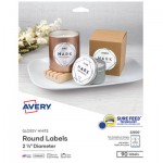 Avery Round Print-to-the Edge Labels with SureFeed, 2.5" dia, Glossy White, 90/PK AVE22830