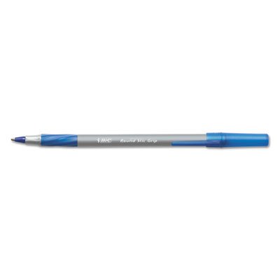 BIC Round Stic Grip Xtra Comfort Ballpoint Pen, Blue Ink, .8mm, Fine, Dozen BICGSFG11BE