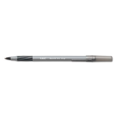 BIC Round Stic Grip Xtra Comfort Ballpoint Pen, Black Ink, .8mm, Fine, Dozen BICGSFG11BK