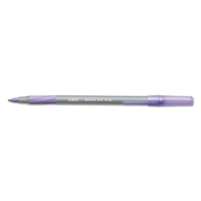 BIC Round Stic Grip Xtra Comfort Ballpoint Pen, Purple Ink, 1.2mm, Medium, Dozen BICGSMG11PE