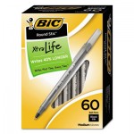 BIC Round Stic Xtra Precision/Xtra Life Ballpoint, Black Ink, 1mm, Medium, 60/Box BICGSM609BK
