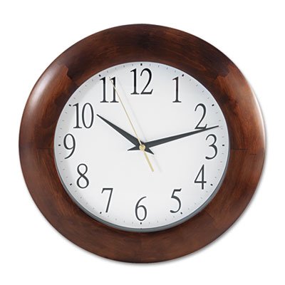 UNV10414 Round Wood Clock, 12 3/4", Cherry UNV10414