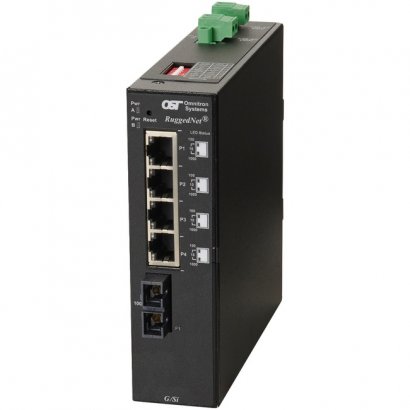 Omnitron Systems RuggedNet G/Si, 1xMM SC + 4xRJ-45, 2xDC Powered Extended Temp 2882-0-14-2Z