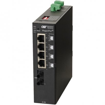 Omnitron Systems RuggedNet G/Si, 1xMM ST + 4xRJ-45, 2xDC Powered Extended Temp 2880-0-14-2Z