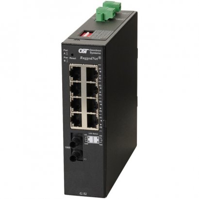 Omnitron Systems RuggedNet G/Si, 1xMM ST + 8xRJ-45, 2xDC Powered Extended Temp 2880-0-18-2Z