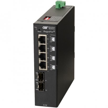 Omnitron Systems RuggedNet G/Si, 2xSFP + 4xRJ-45, 1xDC Powered Extended Temp 2899-0-24-1Z