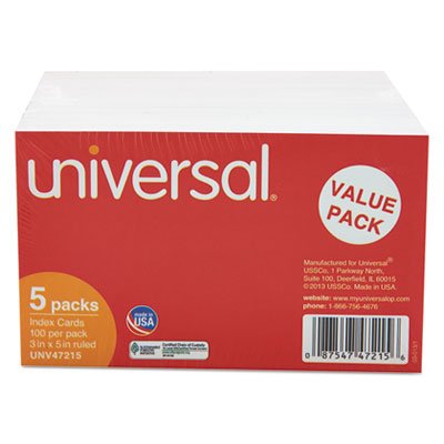 UNV47215 Ruled Index Cards, 3 x 5, White, 500/Pack UNV47215